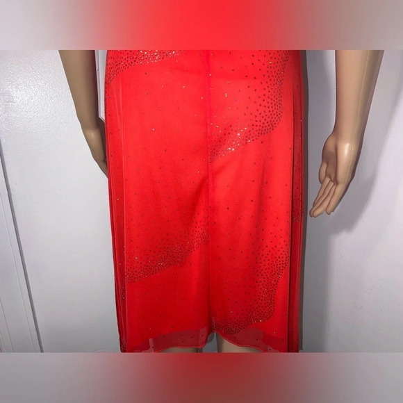 I.N. San Francisco, S, glitter chiffon overlay red strapless dress w/ halter tie - Picture 8 of 12